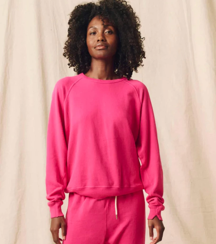 THE GREAT College Sweatshirt for Women - Soft Fuchsia Pullover Hoodie - Cozy Campus Crewneck
