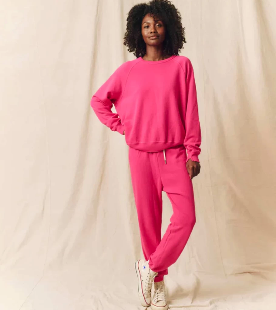 THE GREAT College Sweatshirt for Women - Soft Fuchsia Pullover Hoodie - Cozy Campus Crewneck