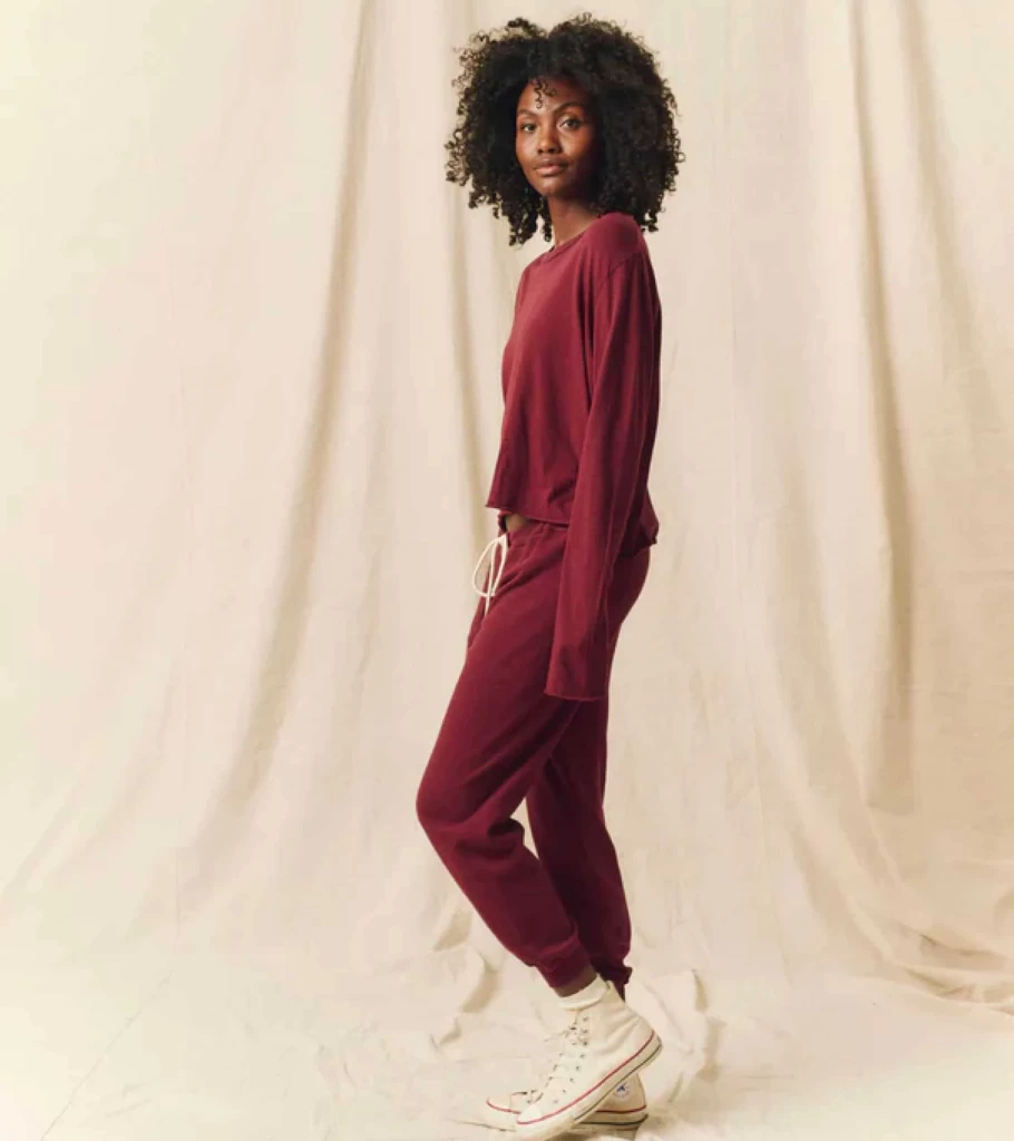 THE GREAT Cropped Sweatpants in Mulled Wine - Women's Casual Lounge Pants by Atelier Talia Sol