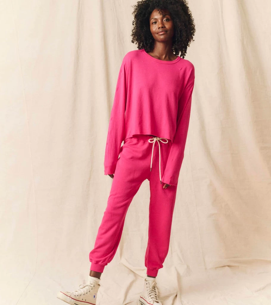 THE GREAT Cropped Sweatpants in Fuchsia by Atelier Talia Sol | Women's Casual Comfort Fit Joggers