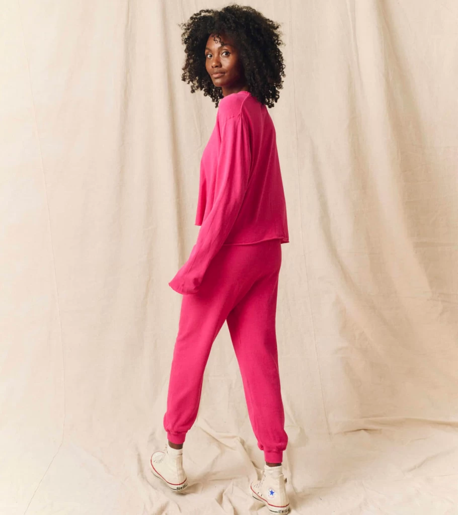 THE GREAT Cropped Sweatpants in Fuchsia by Atelier Talia Sol | Women's Casual Comfort Fit Joggers