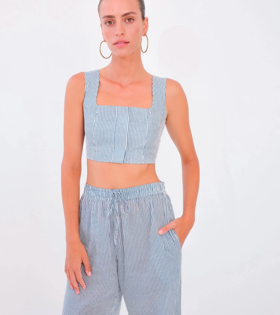 DESERT QUEEN Tia Bralet Top - Blue Striped Bralette Women's Fashion