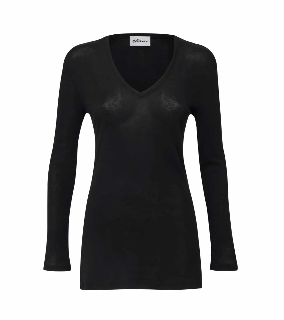 ELIANA Long Sleeve V-Neck Tunic Dress - Black - Elegant Women's Tops by Atelier Talia Sol