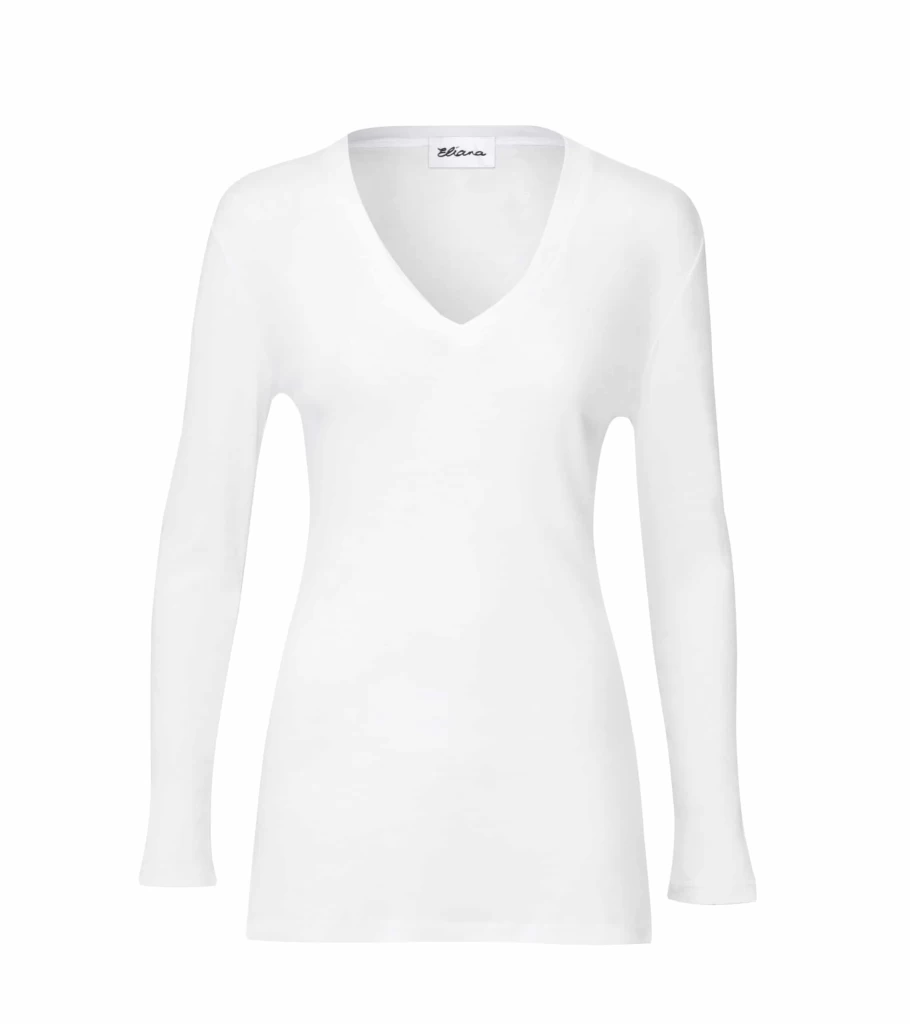 ELIANA Women's White Long Sleeve V-Neck Tunic Top - Elegant Blouse by Atelier Talia Sol