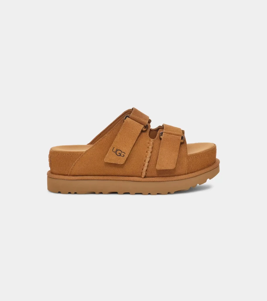 UGG Goldenstar High Slide Slippers in Chestnut Brown - Comfortable Indoor/Outdoor Slides