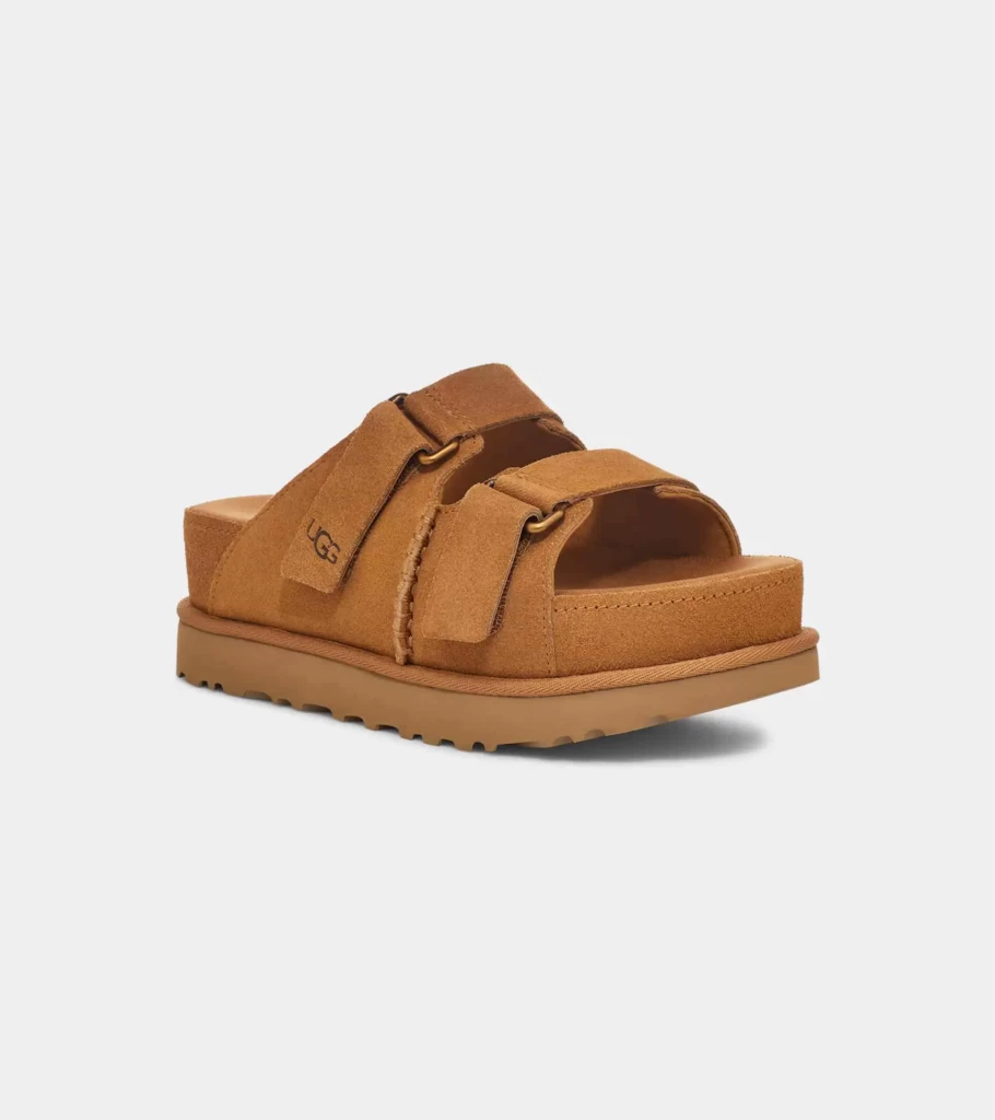 UGG Goldenstar High Slide Slippers in Chestnut Brown - Comfortable Indoor/Outdoor Slides
