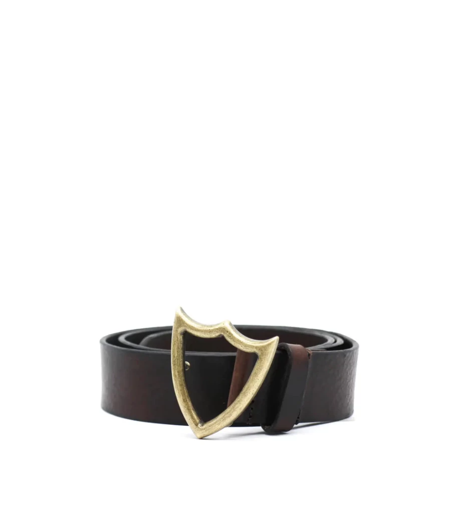 HTC Shield Belt - Genuine Leather Gold & Dark Brown Waist Belt by Atelier Talia Sol