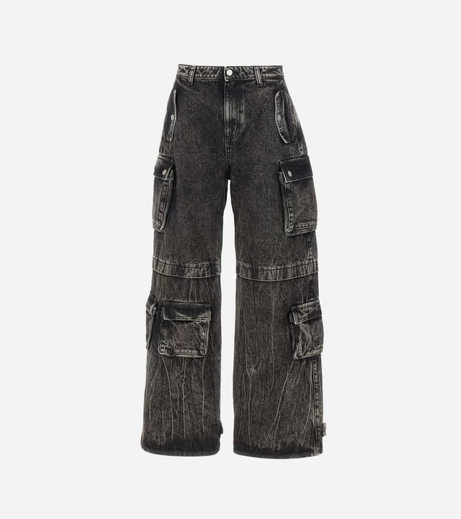 ICON DENIM Rosalia Wide Leg Cargo Jeans for Women - High Waist Distressed Denim Pants with Pockets - ID837