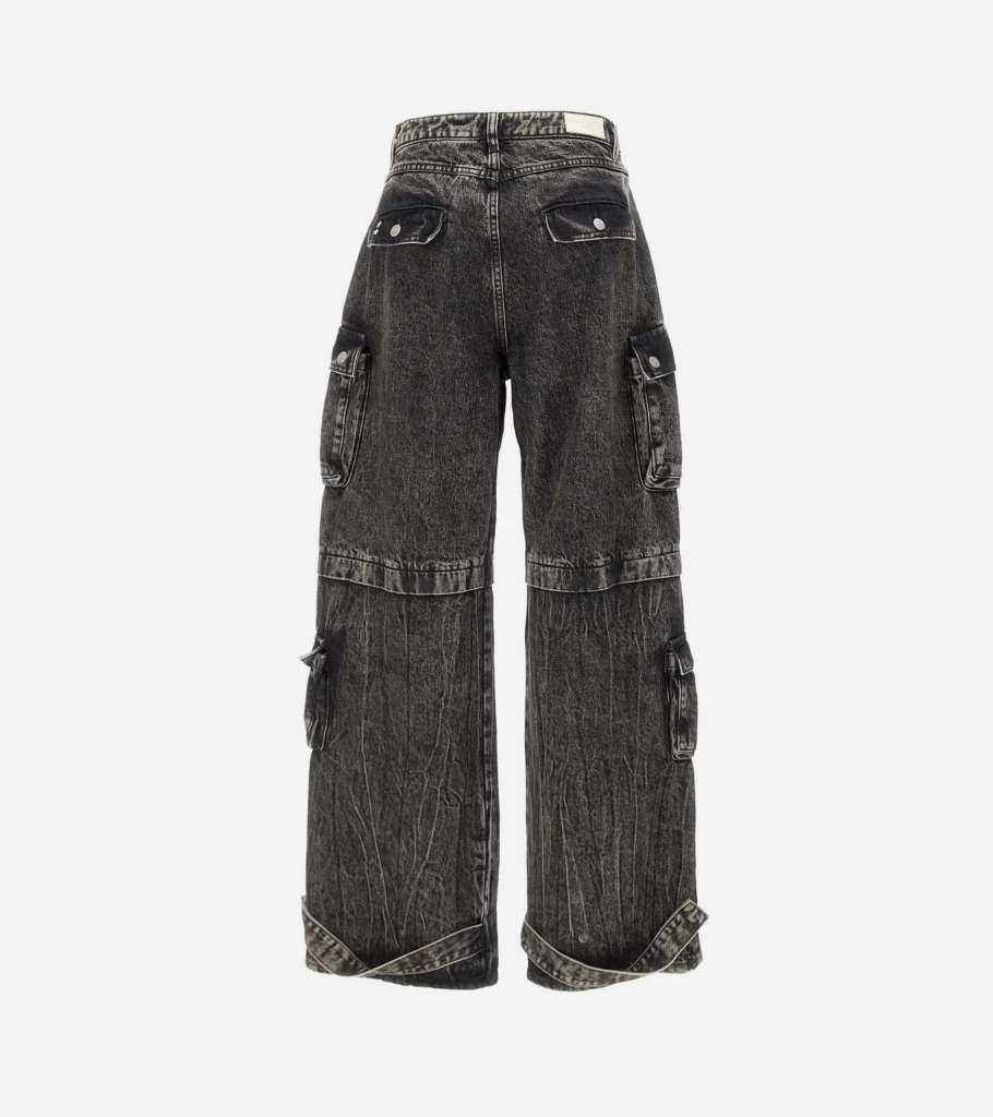 ICON DENIM Rosalia Wide Leg Cargo Jeans for Women - High Waist Distressed Denim Pants with Pockets - ID837