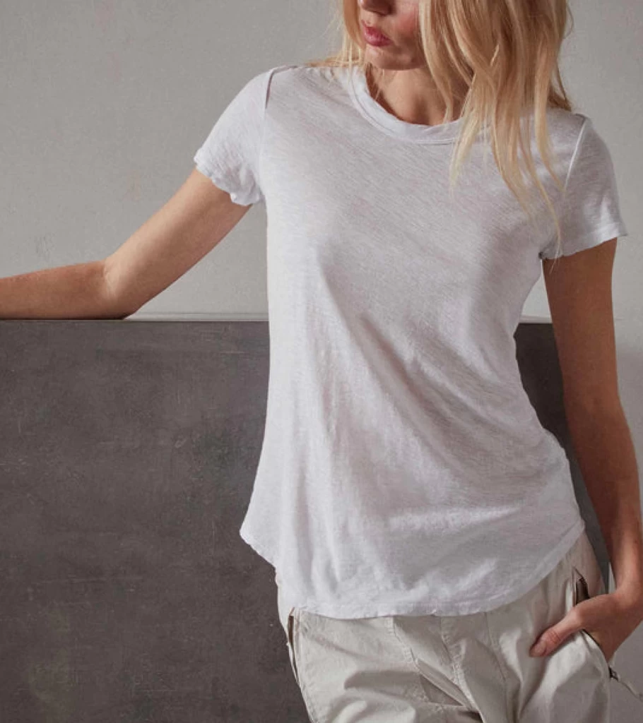 JAMES PERSE Women's White Sheer Slub Knit Crew Neck T-Shirt - Soft Casual Tee