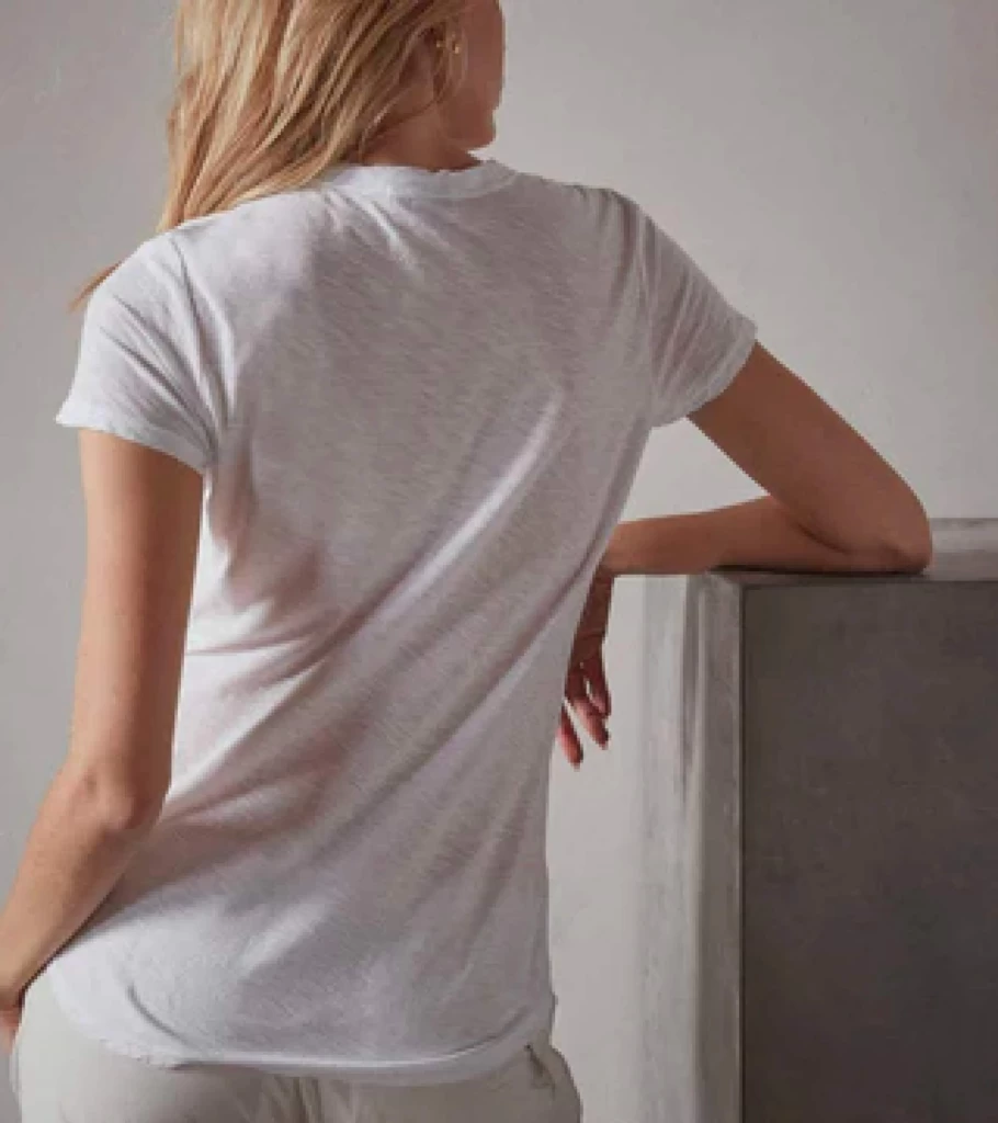 JAMES PERSE Women's White Sheer Slub Knit Crew Neck T-Shirt - Soft Casual Tee