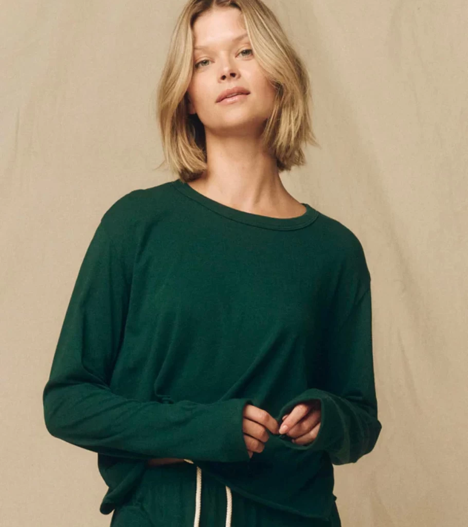 THE GREAT Women's Long Sleeve Crop Top in Green Grove - Atelier Talia Sol Collection