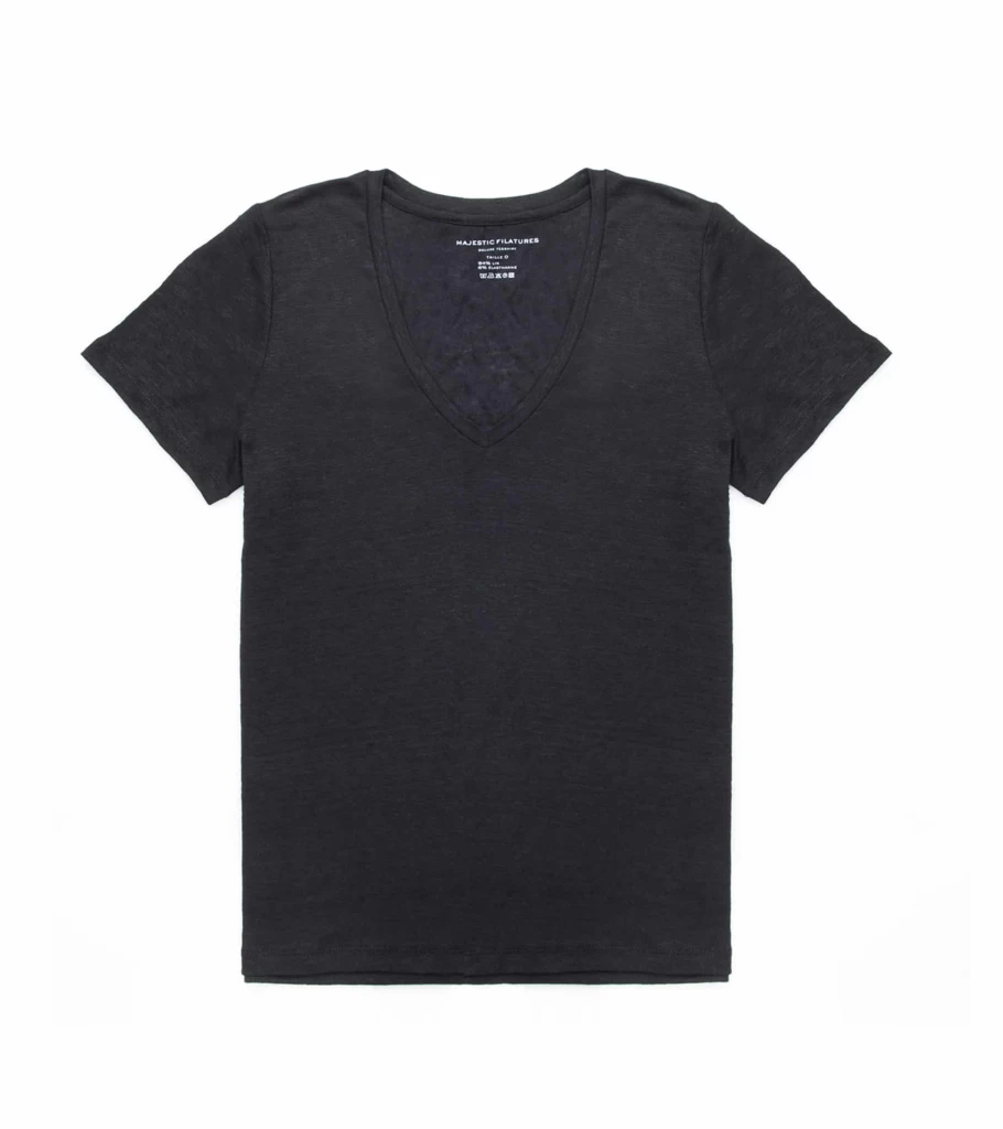 MAJESTIC FILATURES V-Neck Black T-Shirt for Men - Atelier Talia Sol Cotton Tee