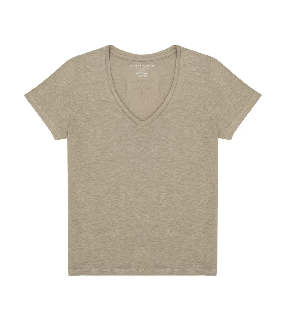MAJESTIC FILATURES V-Neck Cotton T-Shirt for Men - Desert Color Casual Tee - Atelier Talia Sol Collection