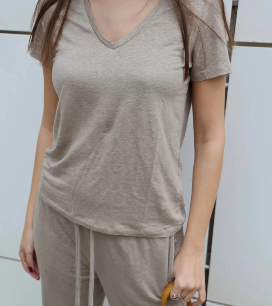MAJESTIC FILATURES V-Neck Cotton T-Shirt for Men - Desert Color Casual Tee - Atelier Talia Sol Collection