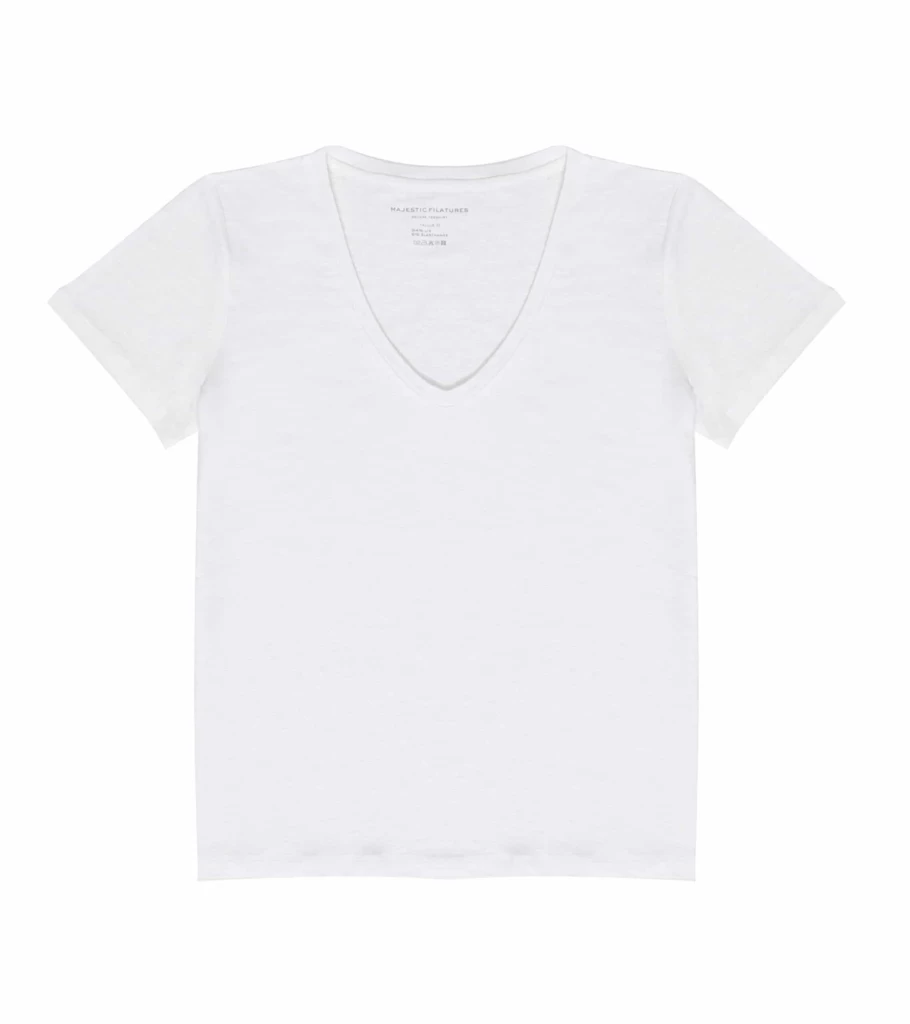 MAJESTIC FILATURES Women's V-Neck White T-Shirt - Soft Cotton Crewneck Tee - Atelier Talia Sol Minimalist Top