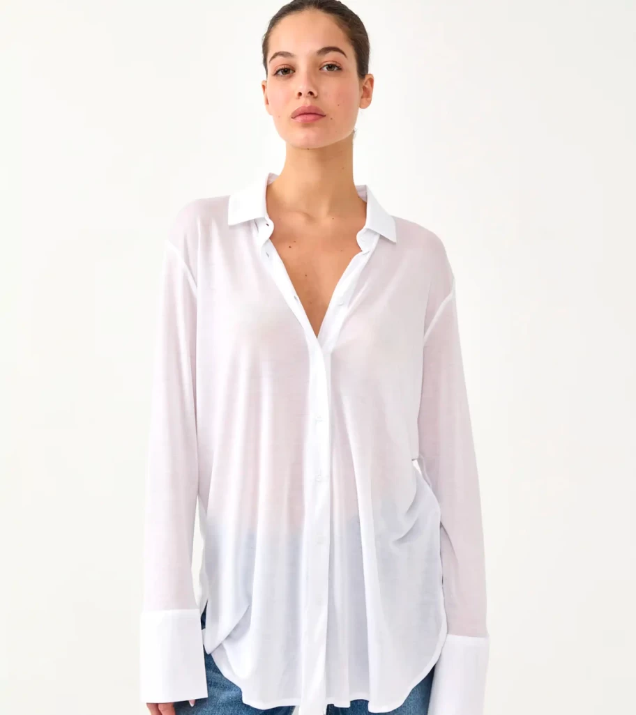 DON'T TELL MAMA Timeless White Button Up Sleeve Tee by Atelier Talia Sol - Classic Casual Shirt