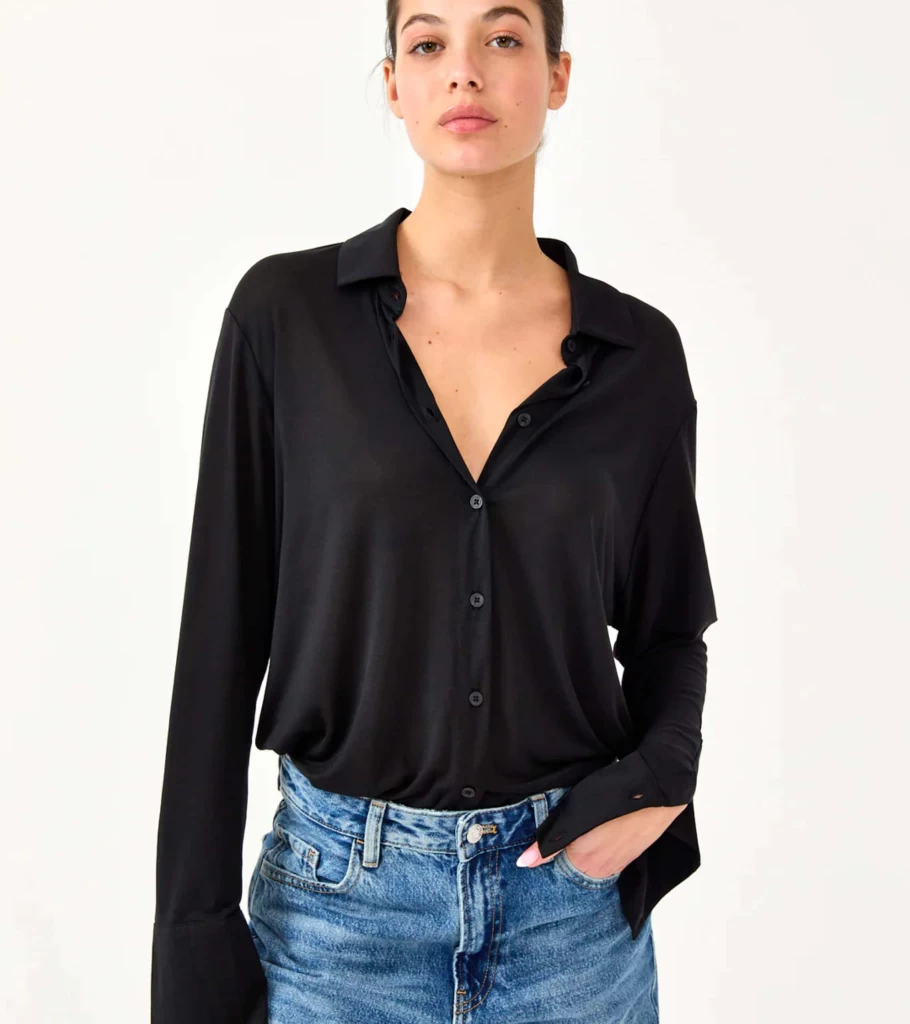 DON'T TELL MAMA Timeless Black Button Up Sleeve Tee by Atelier Talia Sol
