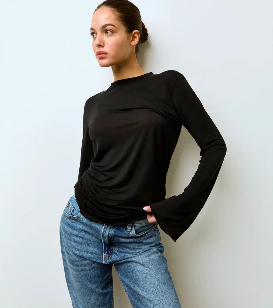 "Don't Tell Mama Timeless Black Neckline Sleeve Tee by Atelier Talia Sol - Classic Women's T-Shirt"