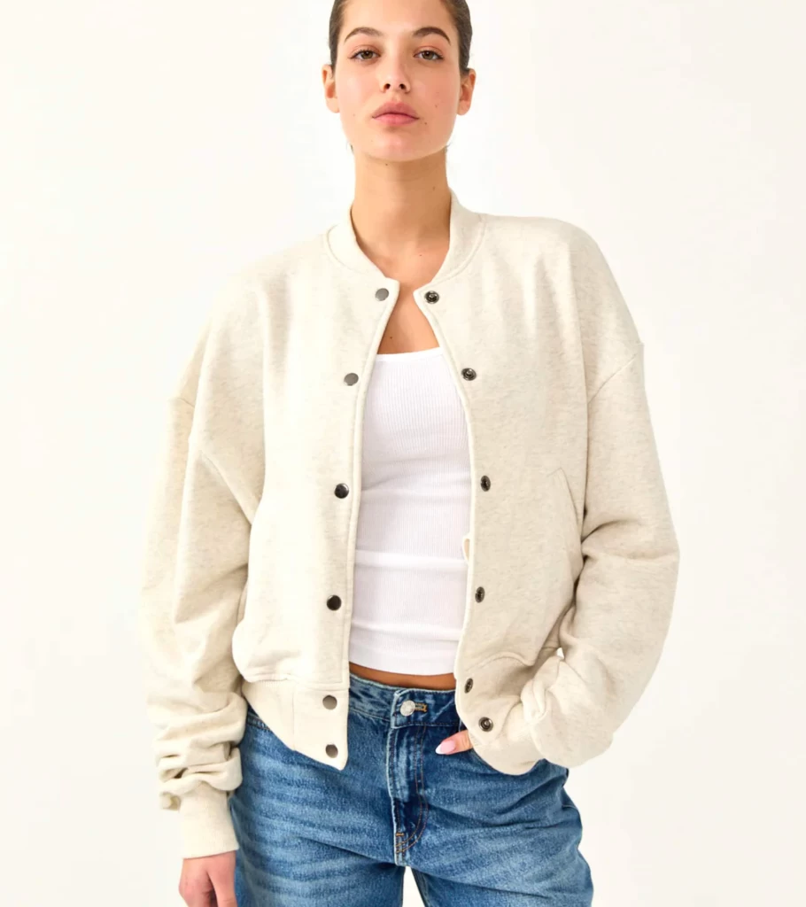 DON'T TELL MAMA Lightweight Bomber Jacket - Cream - Atelier Talia Sol - Women's Casual Outerwear