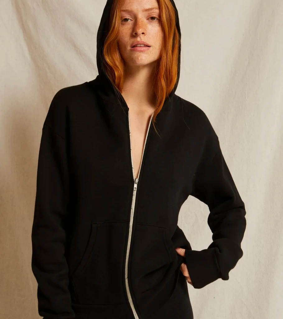 PERFECT WHITE TEE Patti Fleece Zip Up Hoodie for Women - Soft Comfortable Pullover Sweatshirt - True Black - Atelier Talia Sol Collection