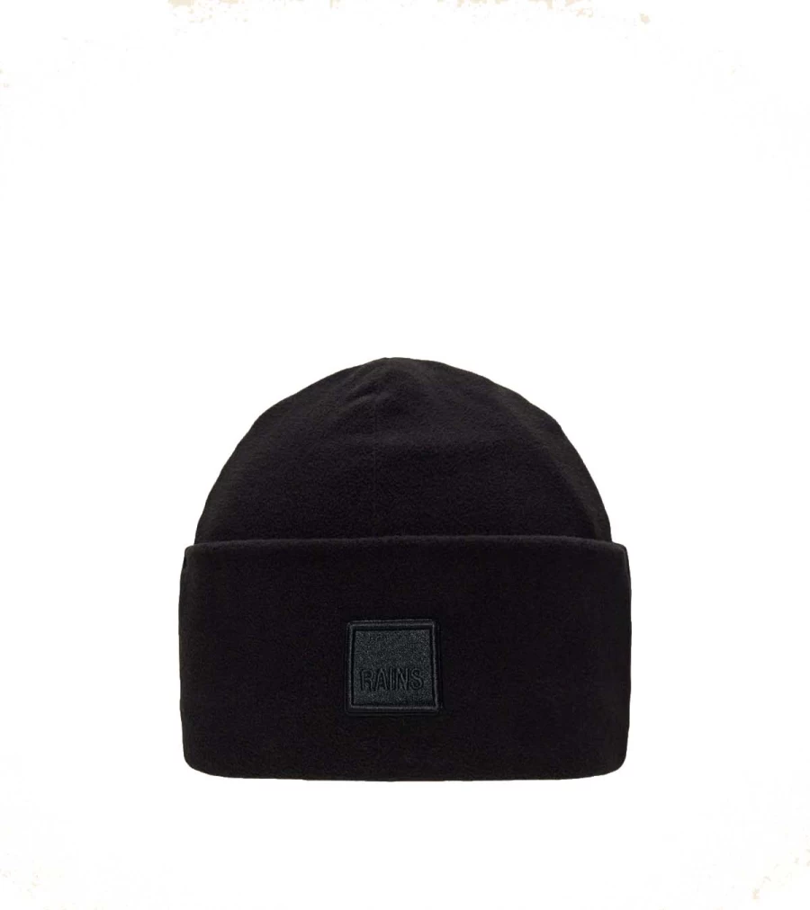 RAINS Fleece Beanie - Black Winter Hat by Atelier Talia Sol - Warm Knit Skull Cap