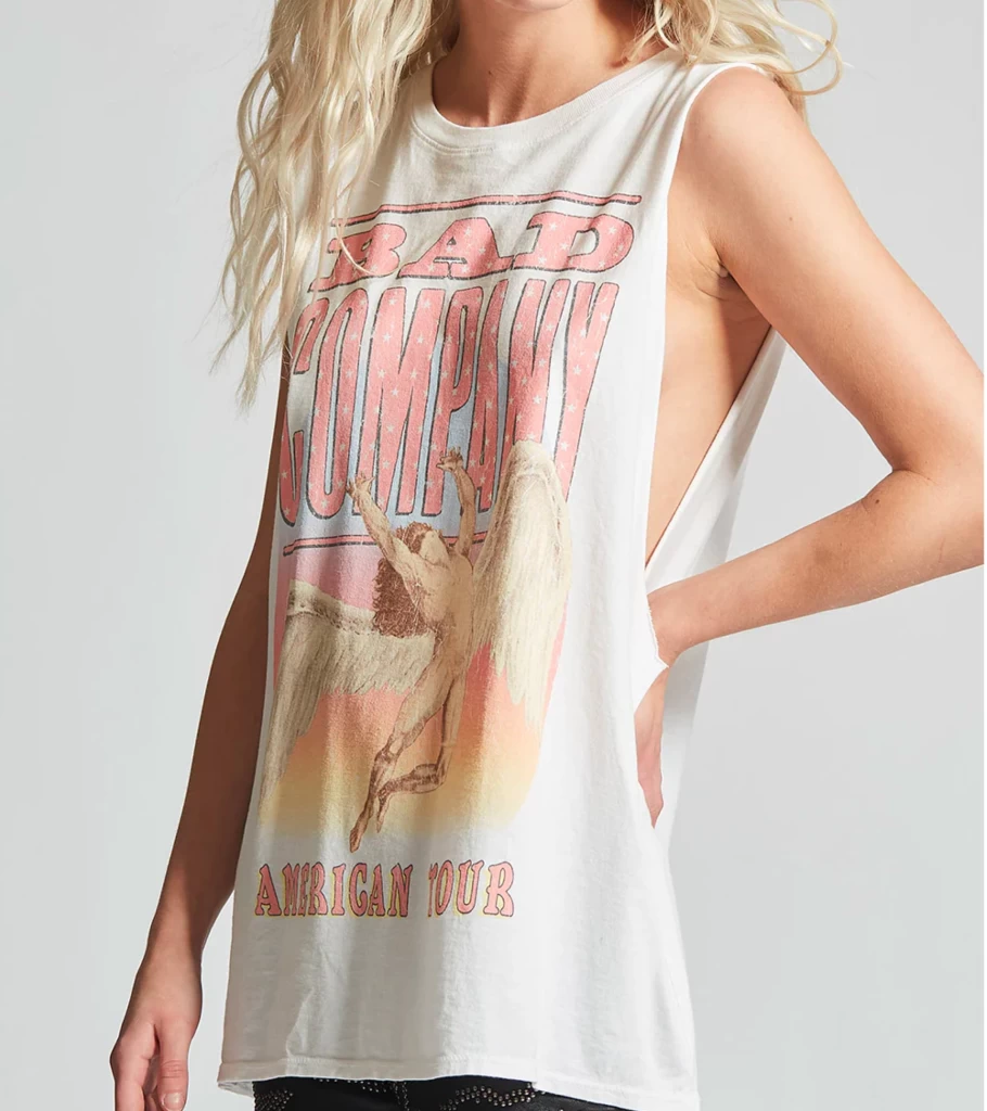 RECYCLED KARMA Bad Company Muscle Tank Top - White Recycled Cotton Vintage Tee for Men & Women