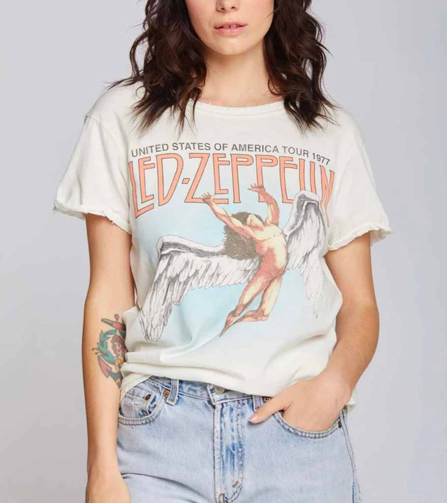 RECYCLED KARMA Led Zeppelin Vintage Pearl T-Shirt - Sustainable Recycled Cotton Rock Band Tee