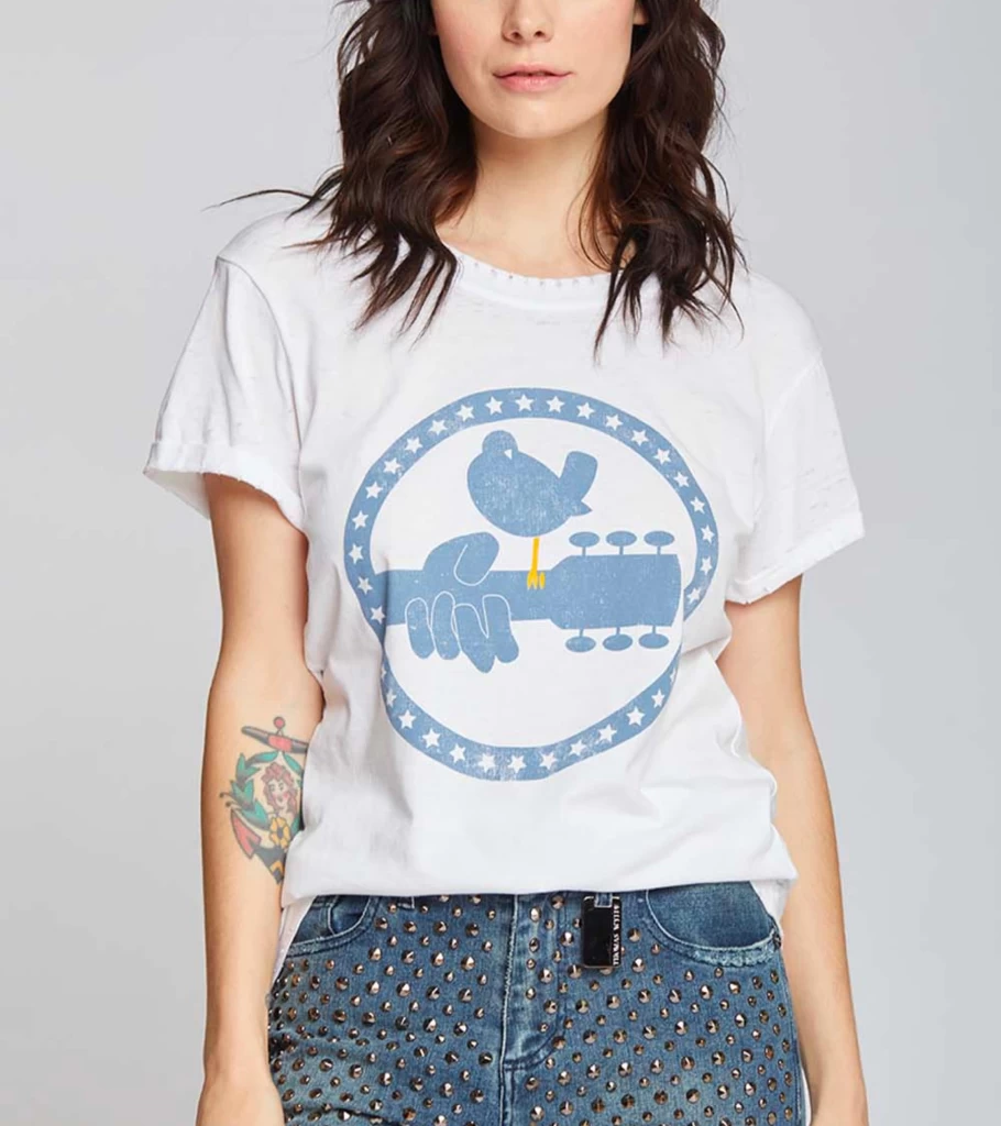 RECYCLED KARMA Woodstock Graphic Tee - Sustainable Organic Cotton White T-Shirt
