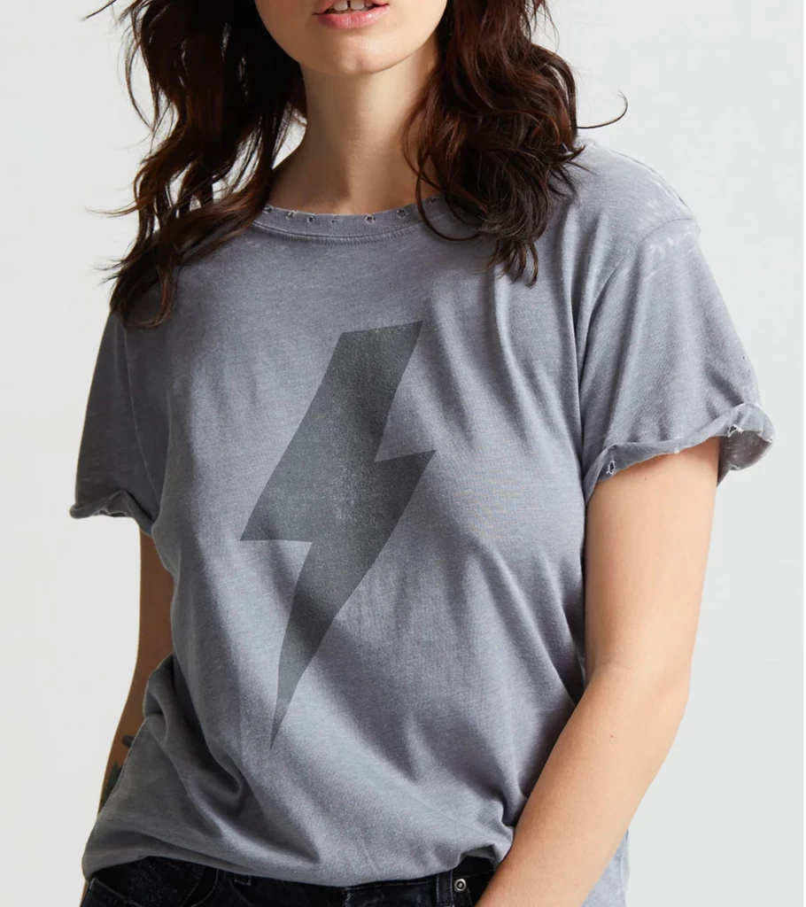 RECYCLED KARMA AC/DC Bolt Graphic T-Shirt - Gray Cotton Tee by Atelier Talia Sol - Sustainable Fashion