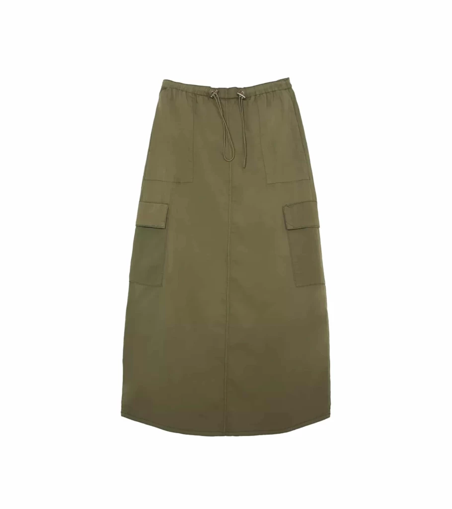 REIKO Denver Khaki Skirt for Women - High Waisted A-Line Style