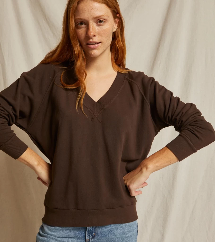 PERFECT WHITE TEE French Terry V-Neck Sweatshirt for Women - Cafe Collection by Atelier Talia Sol