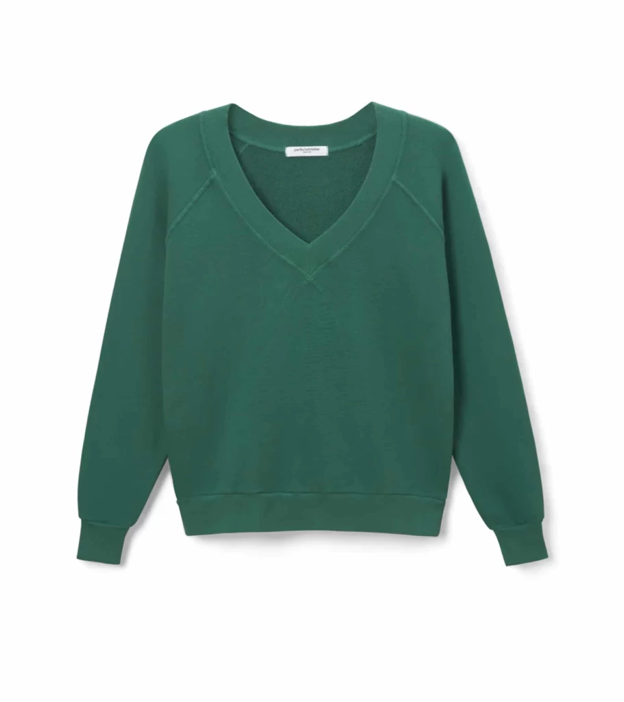 PERFECT WHITE TEE French Terry V-Neck Sweatshirt for Women - Ever Green Casual Pullover Top