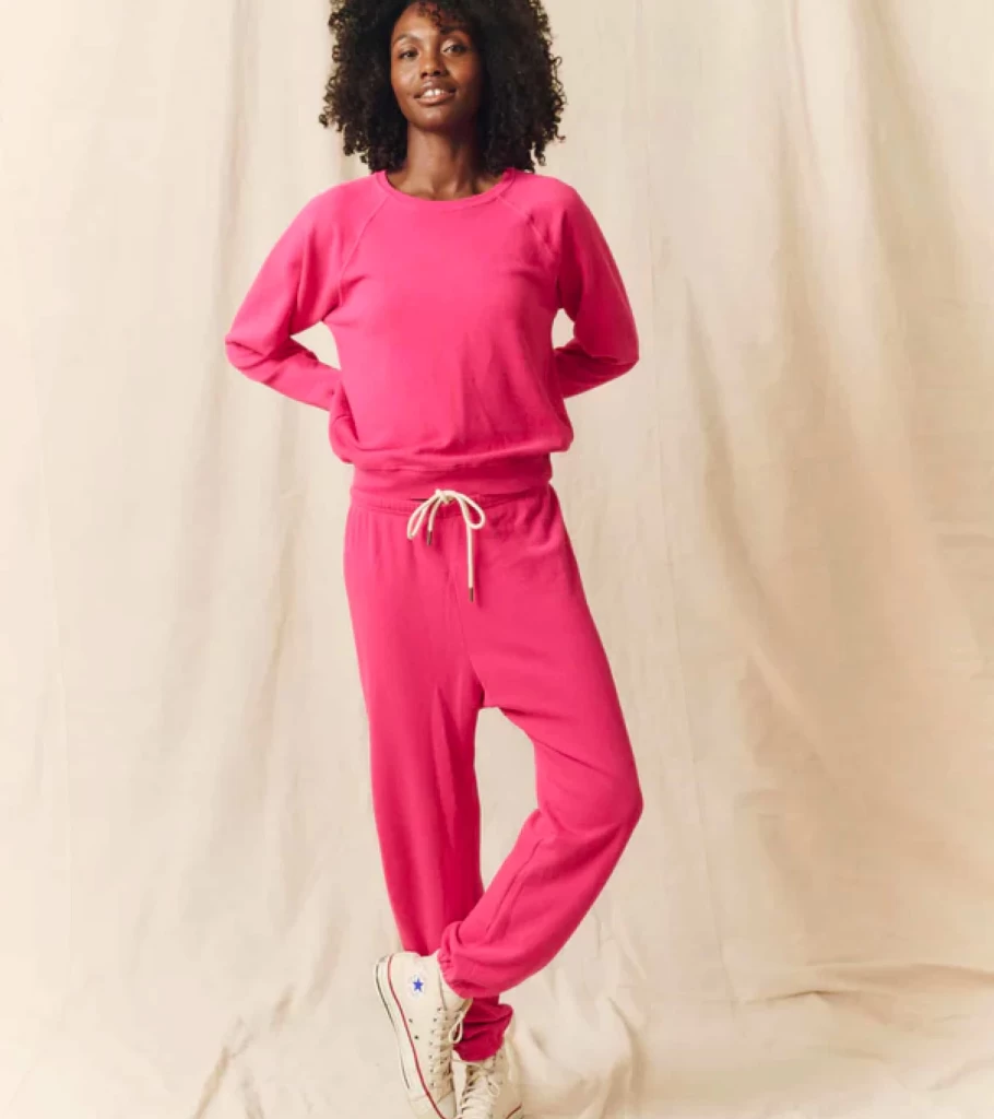 THE GREAT Women's Fuchsia Stadium Sweatpants - High-Waisted Comfort Fleece Joggers by Atelier Talia Sol