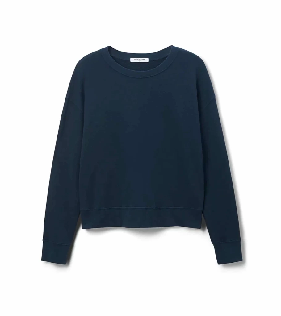 PERFECT WHITE TEE French Terry Pullover Sweatshirt - Navy Blue Crewneck Sweatshirt for Men & Women