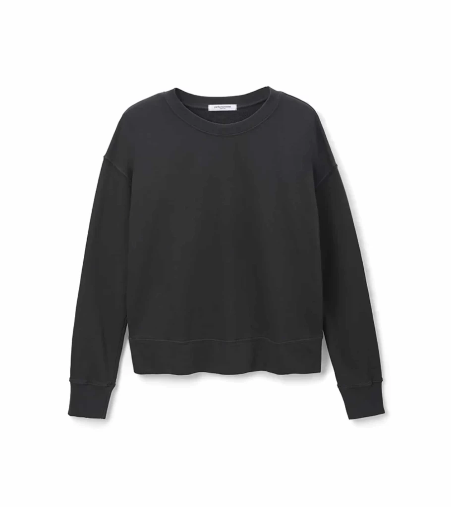 PERFECT WHITE TEE French Terry Pullover Sweatshirt - Vintage Black Oversized Sweater - Atelier Talia Sol Cotton Crewneck