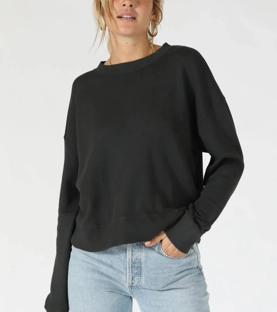 PERFECT WHITE TEE French Terry Pullover Sweatshirt - Vintage Black Oversized Sweater - Atelier Talia Sol Cotton Crewneck