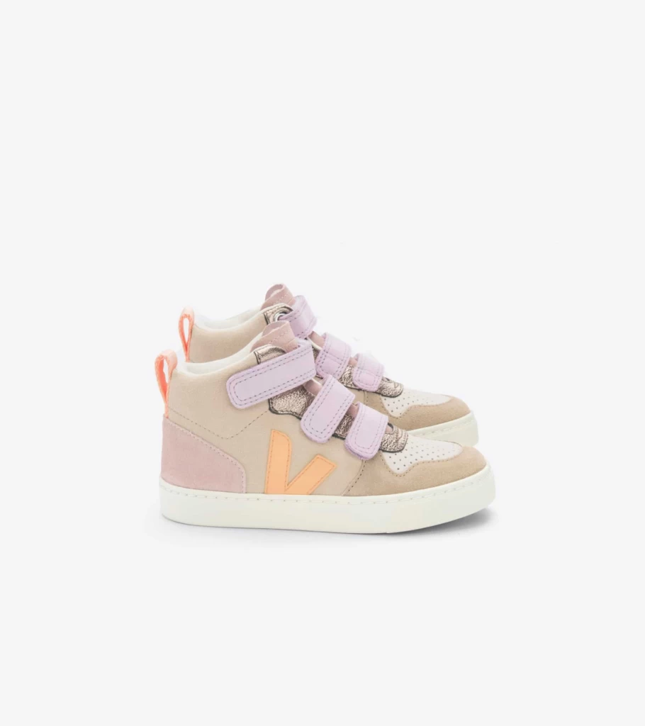 VEJA V-10 Mid Suede Multicolor Kids Sneakers in Almond Peach - Sustainable Leather Children's Shoes
