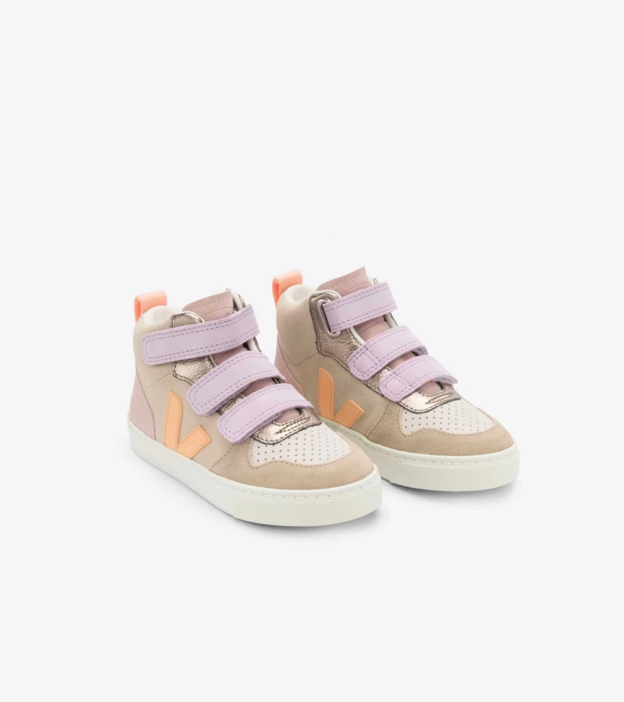 VEJA V-10 Mid Suede Multicolor Kids Sneakers in Almond Peach - Sustainable Leather Children's Shoes