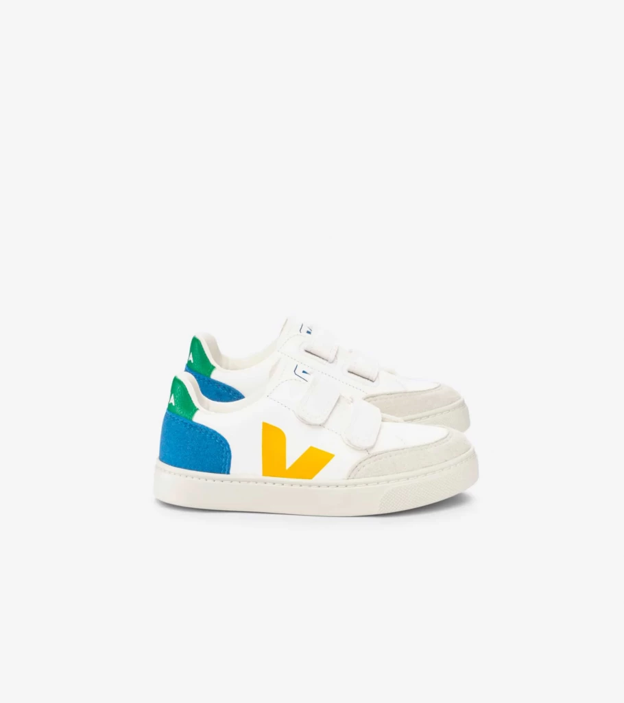VEJA Kids V-12 Leather Sneakers in White Multico Indigo - Chromefree Eco-Friendly Design by Atelier Talia Sol