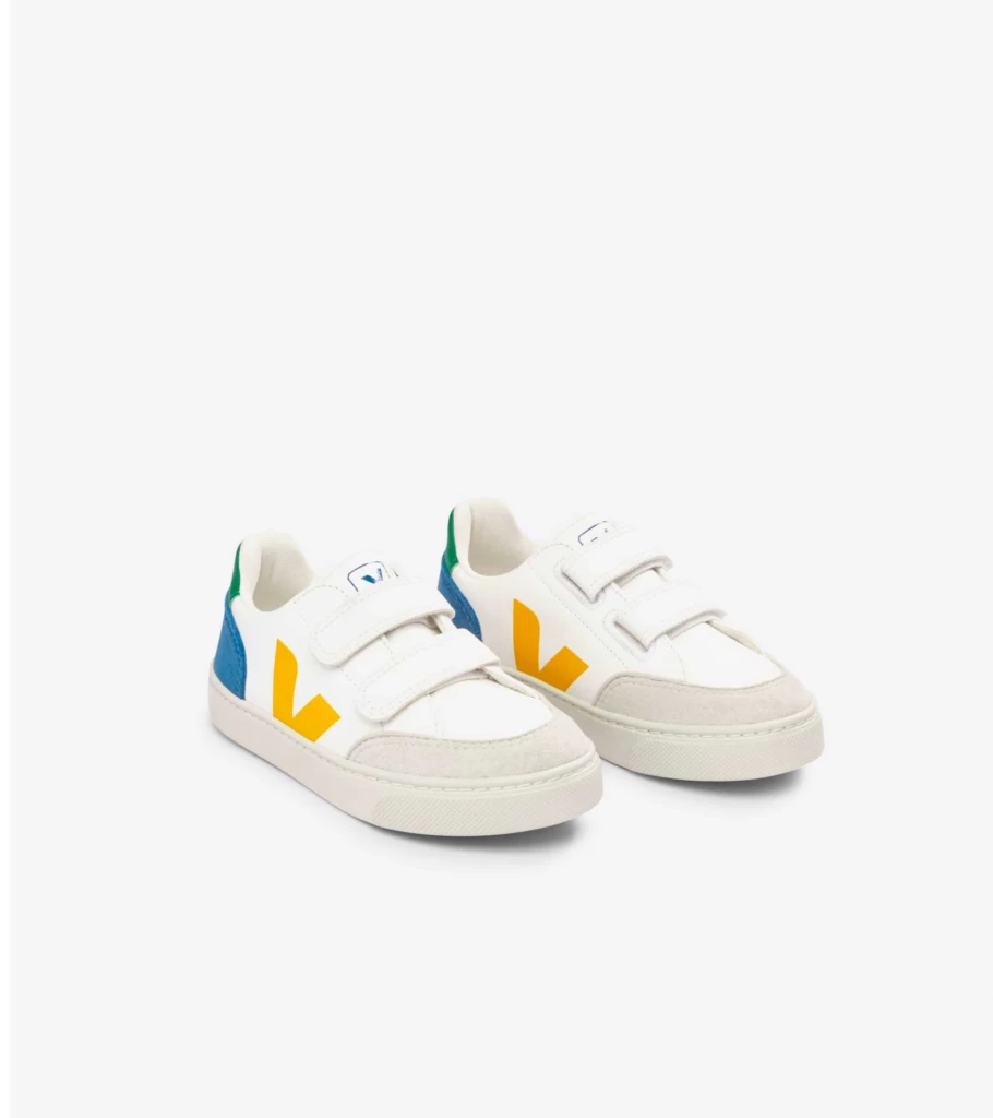 VEJA Kids V-12 Leather Sneakers in White Multico Indigo - Chromefree Eco-Friendly Design by Atelier Talia Sol