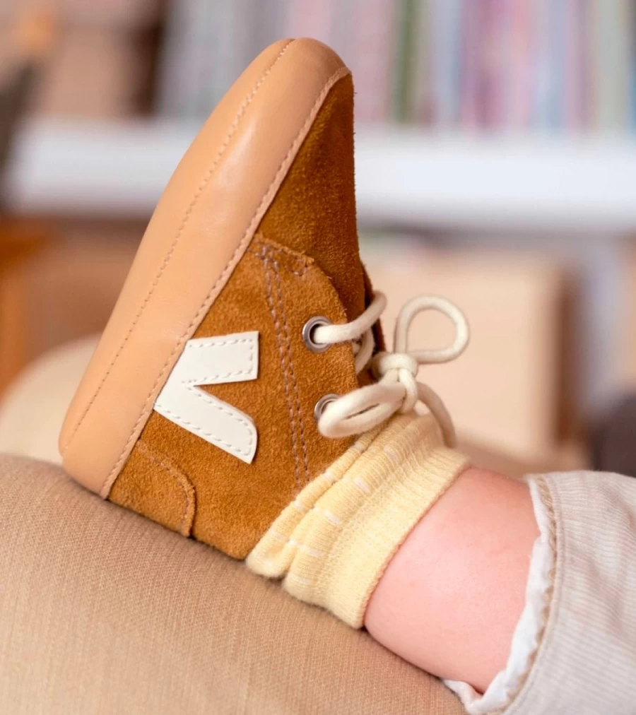 VEJA Baby Suede Sneakers in Camel Pierre - Sustainable Kids Shoes by VEJA